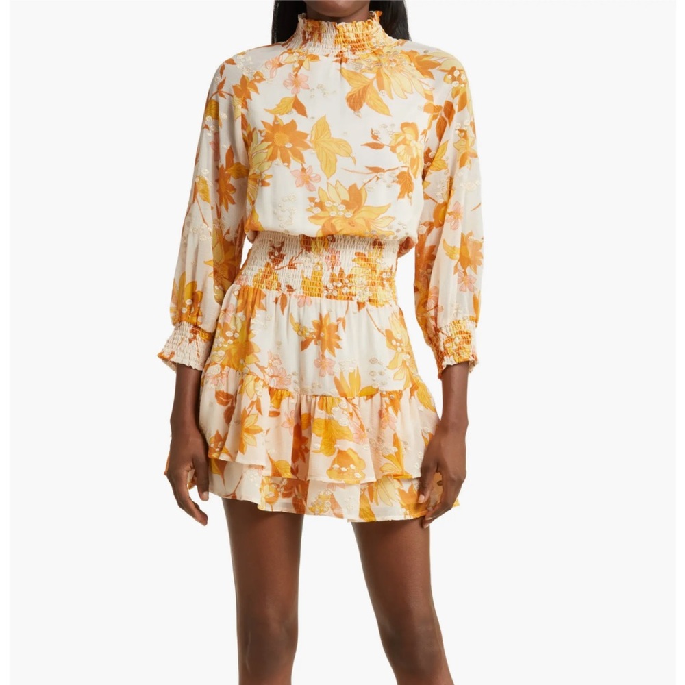 BTFL-life Ambrielle Floral Smocked Long Sleeve Mini dress small